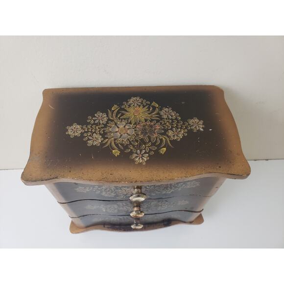 Vintage Nico Wooden 3 Drawer Musical Jewelry Box Cottagecore Made in Japan - Picture 2 of 12